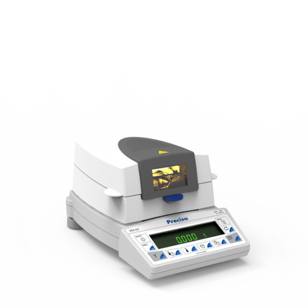 Precisa XM60(HR) moisture analyzer with 0.001g (0.0001g) readability, designed for trace moisture analysis in pharmaceuticals and scientific research.