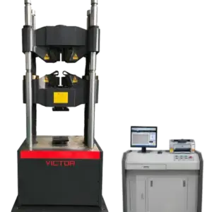 The VAW 8000 universal testing machine, a powerful hydraulic system for tensile, compression, and bending tests.
