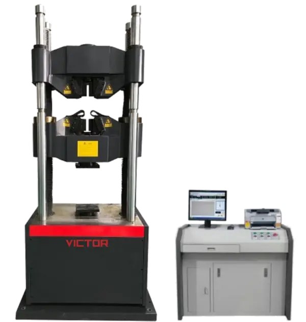 The VAW 8000 universal testing machine, a powerful hydraulic system for tensile, compression, and bending tests.