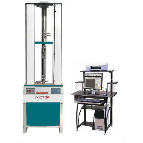 The VEW 2307E universal testing machine, a high-precision system for tensile, compression, and bending tests.